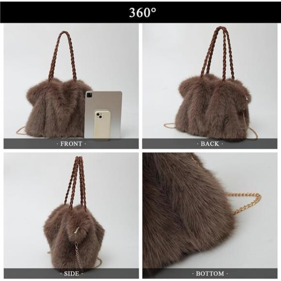 Furry Purse Winter Fluffy Bags Brown - Picture 6 of 6